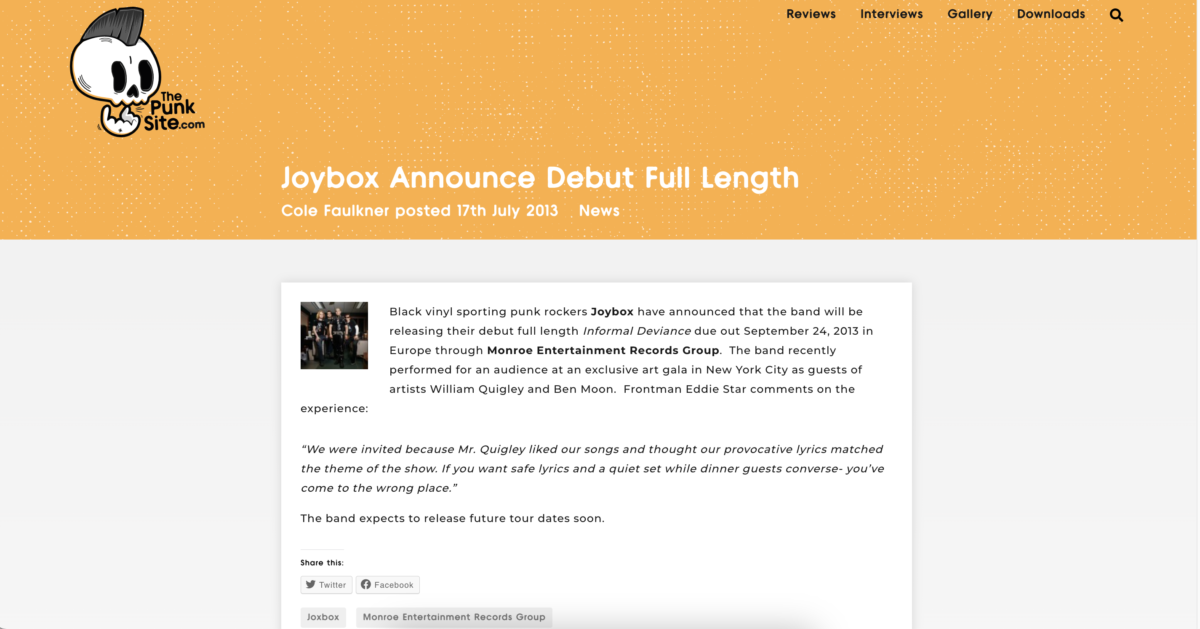 The Punk Site.com - Joybox Announce Debut Full Length - July 17, 2013
